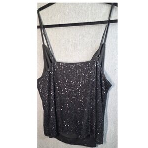 Sequin Tank Strapless Top Camisole Cami Plus Size 2X XX Black Sparkly Party